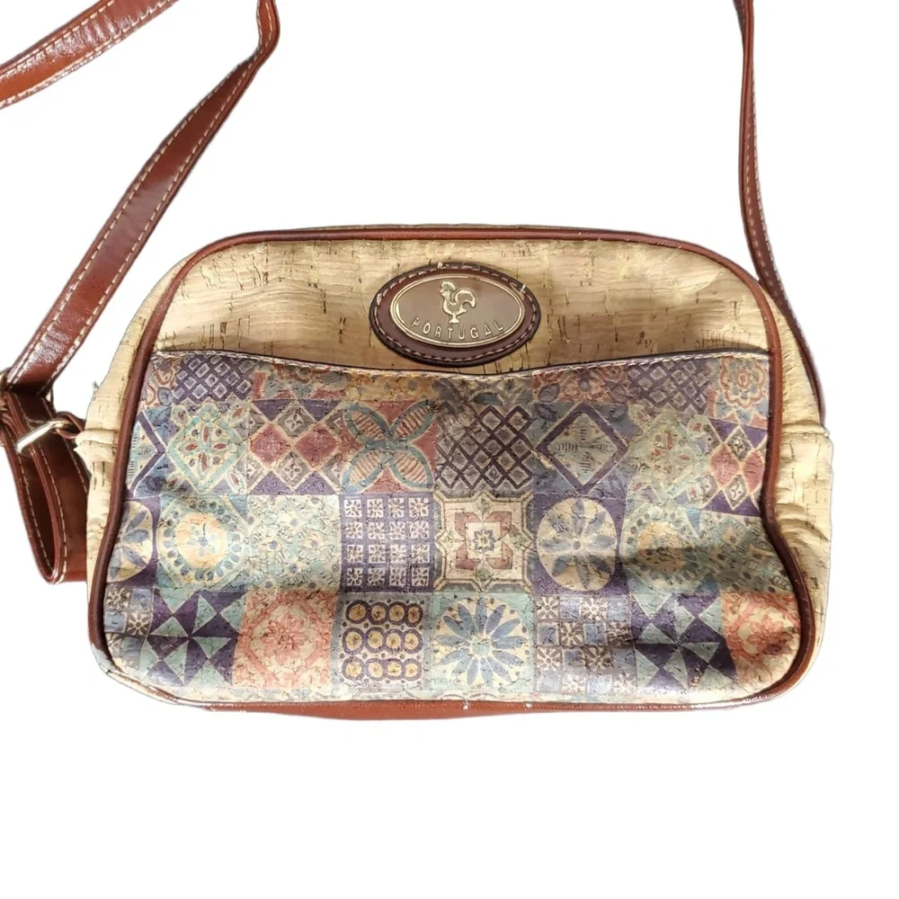 We Are Portugal Natural Cork Patchwork Crossbody Purse Brown‎ Strap